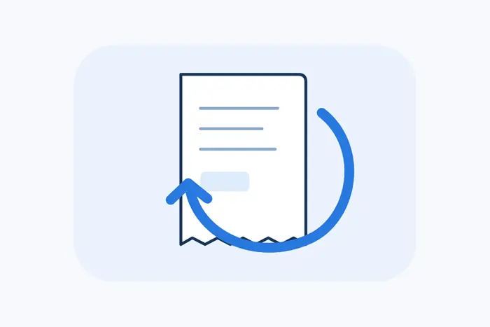 Booking receipt with a curved return arrow.