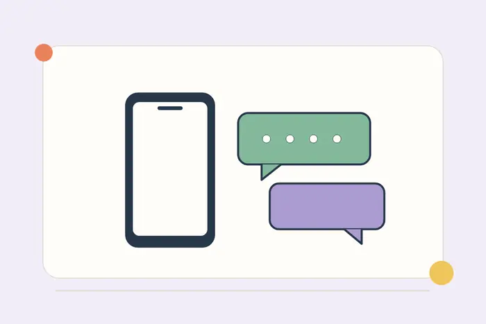 A travel phone and two messaging bubbles.