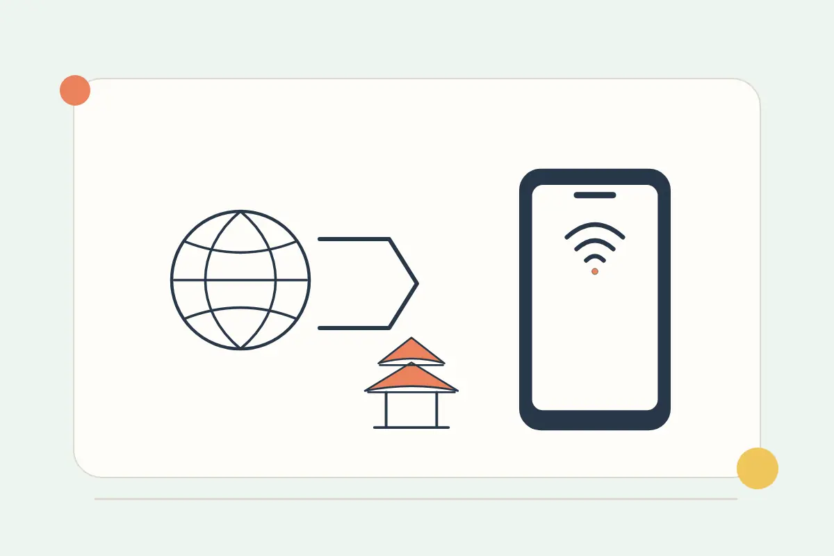 A travel phone, globe and simple gateway illustration.